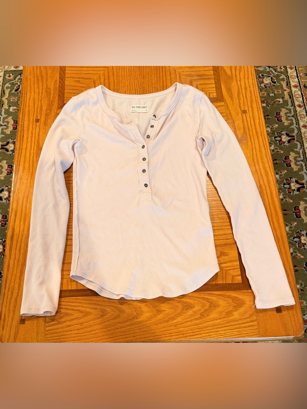 Women's Long Sleeve Henley Top in Light Pink